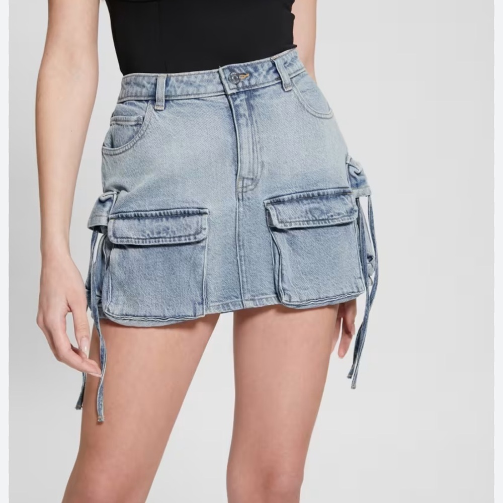 Guess Devon Cargo Mini Medium Wash Denim Skirt SZ XL